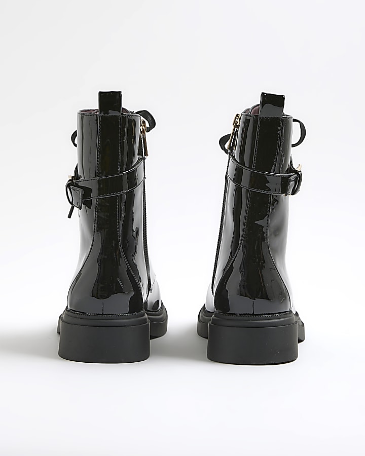 River Island Black Lace Up Buckled Chunky Boots