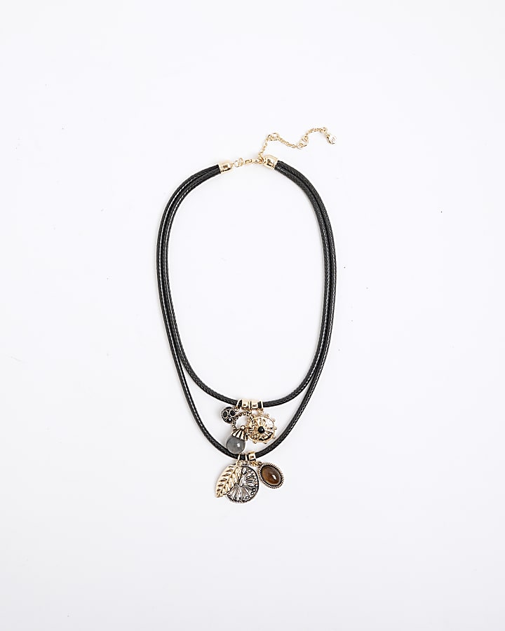 River Island Black Layered Charm Necklace