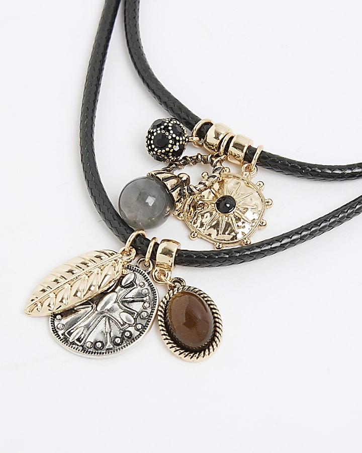 River Island Black Layered Charm Necklace