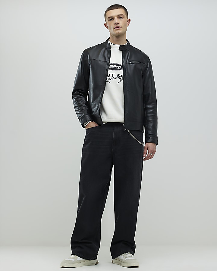 River Island Black Leather Biker Jacket