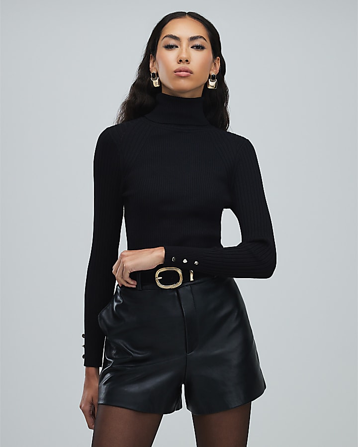 River Island Black Leather Shorts