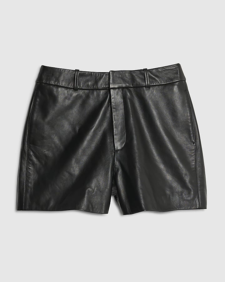 river island Black Leather Shorts