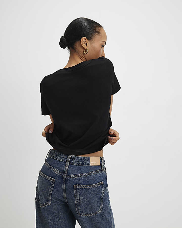 river island Black Leopard Foil Feel Good T-Shirt