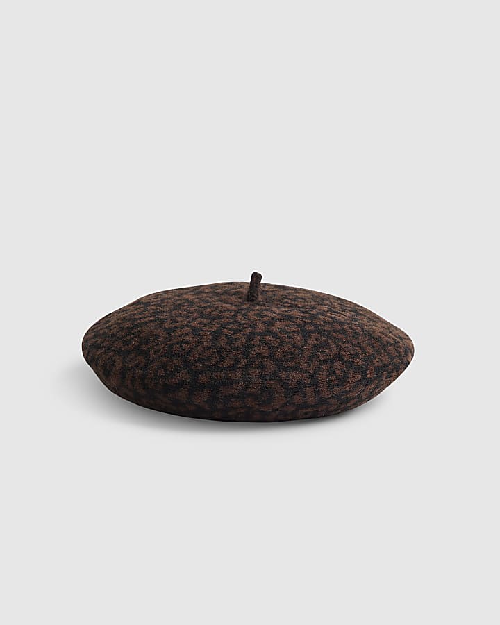 River Island Black Leopard Print Beret