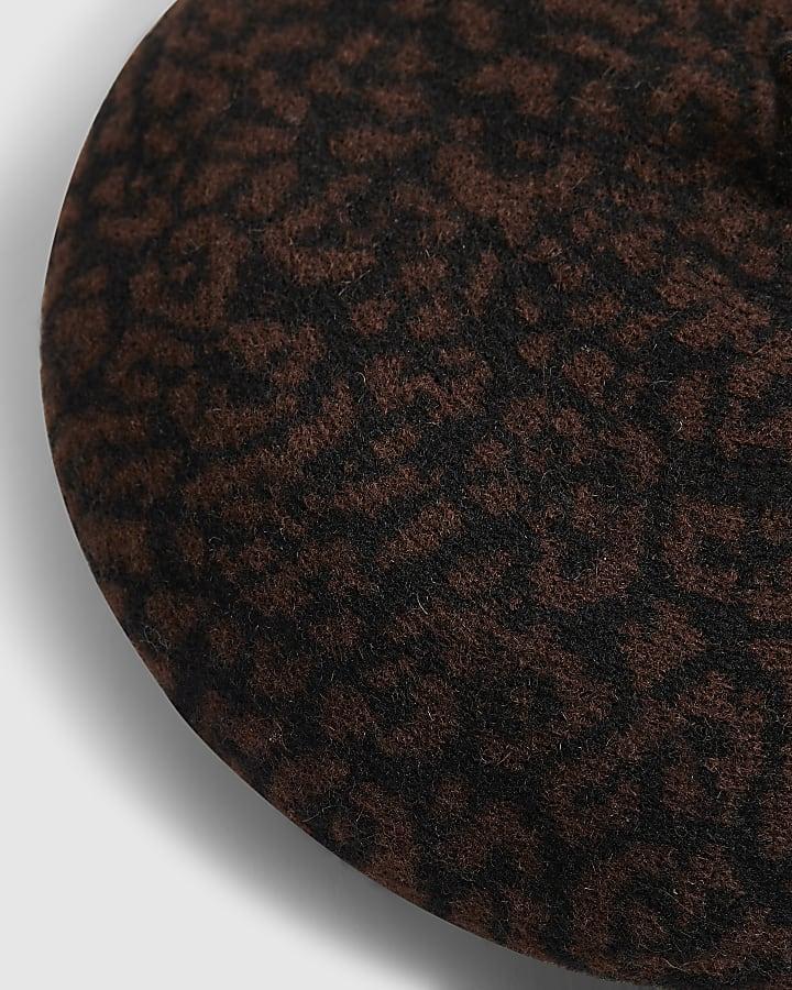 River Island Black Leopard Print Beret