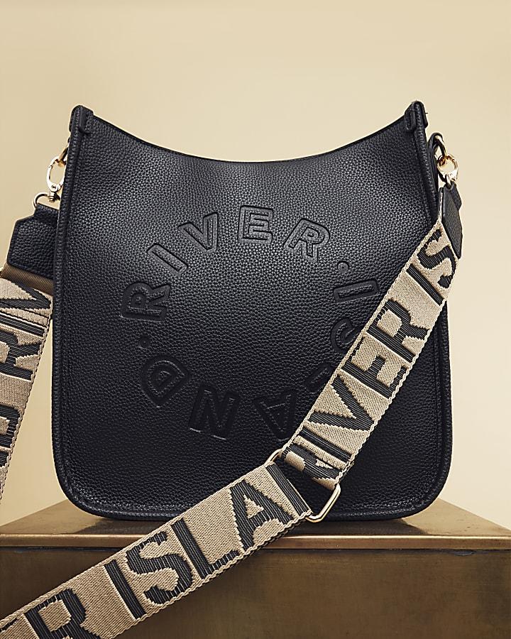 River Island Black Logo Messenger Bag