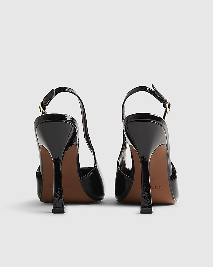 River Island Black Logo Sling Back Court Heels