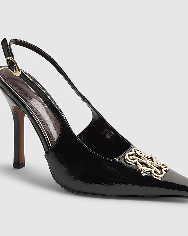 River Island Black Logo Sling Back Court Heels
