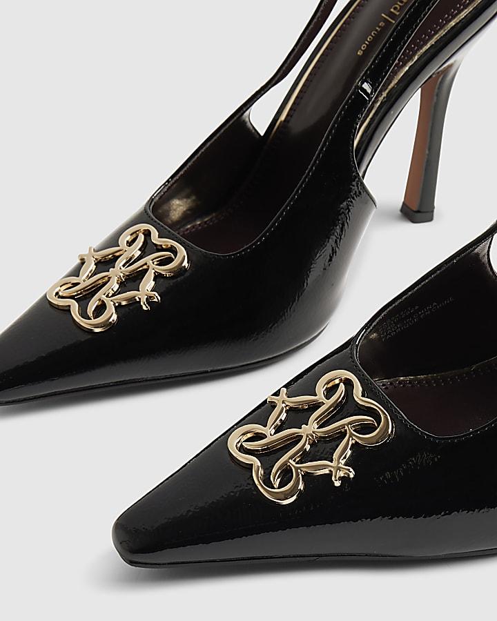 river island Black Logo Sling Back Court Heels