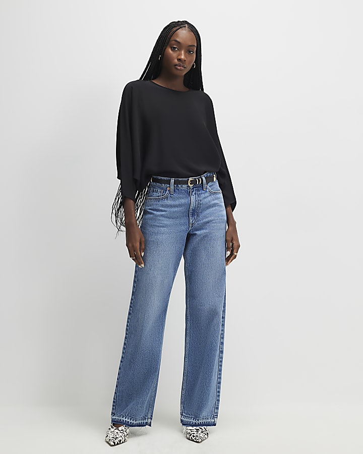 River Island Black Long Sleeve Batwing Top