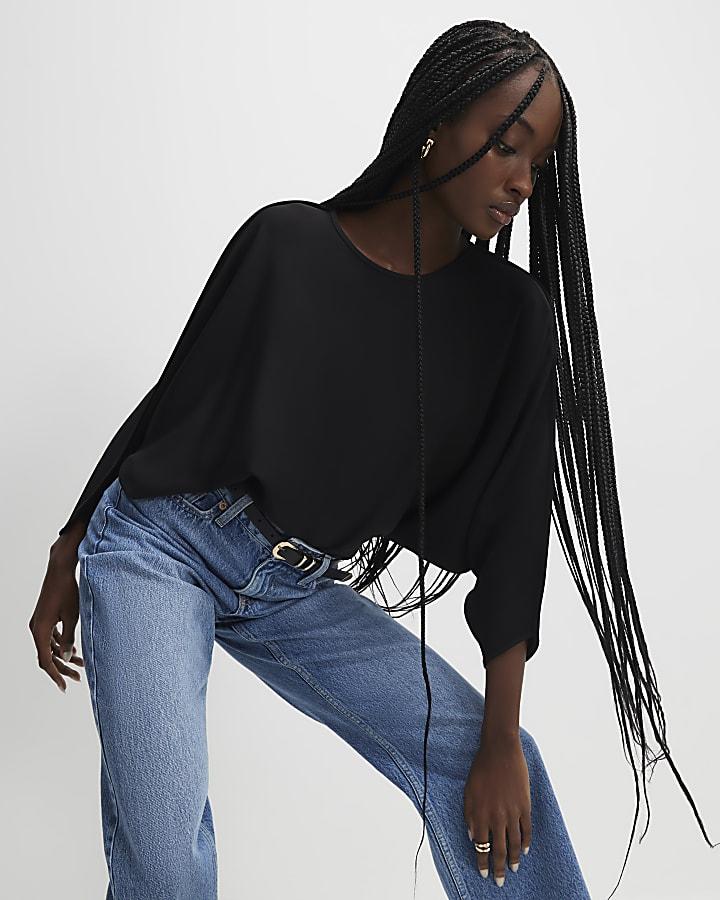 River Island Black Long Sleeve Batwing Top