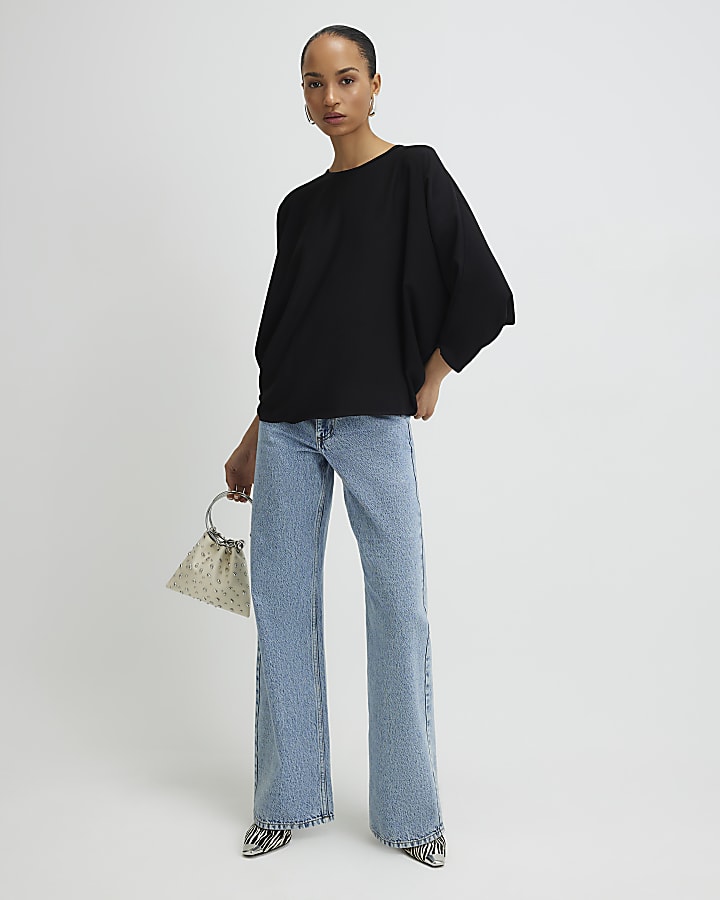 River Island Black Long Sleeve Batwing Top