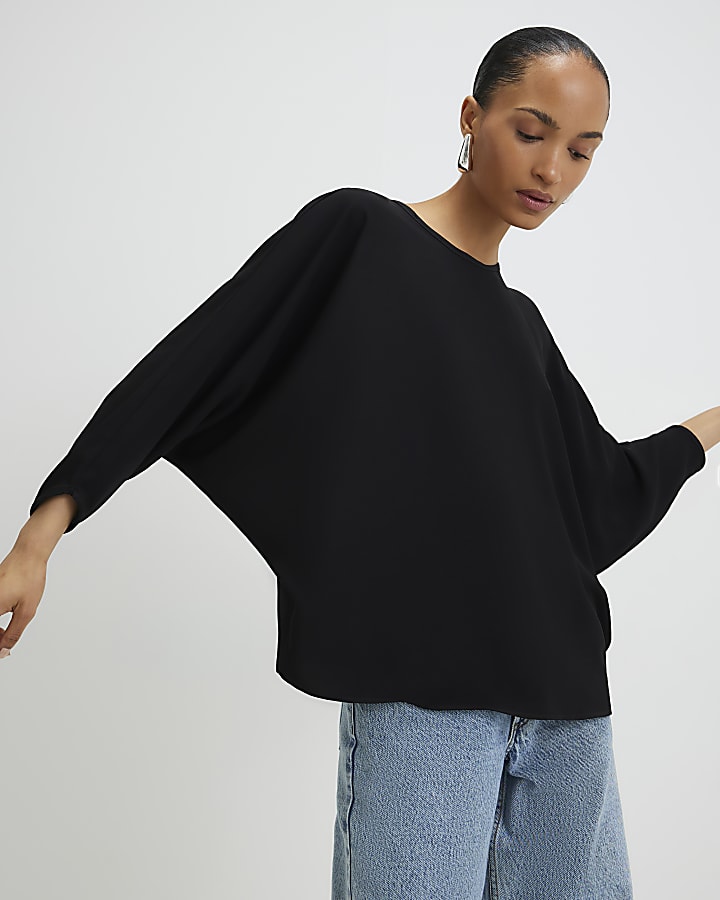 River Island Black Long Sleeve Batwing Top