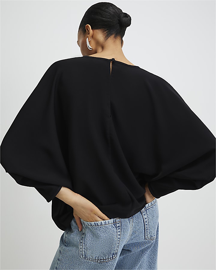 River Island Black Long Sleeve Batwing Top