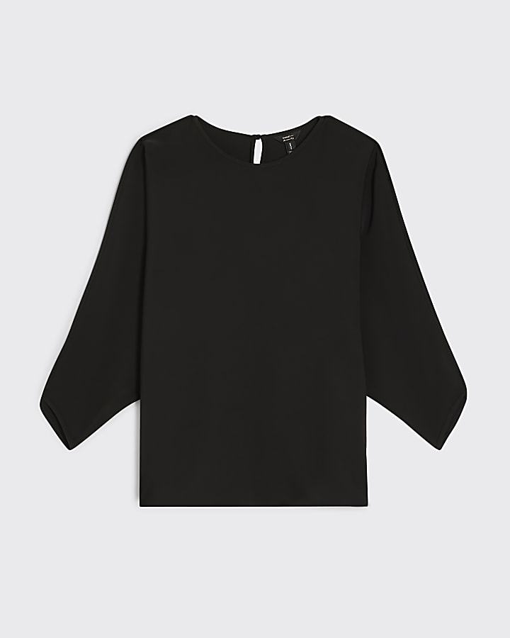 river island Black Long Sleeve Batwing Top