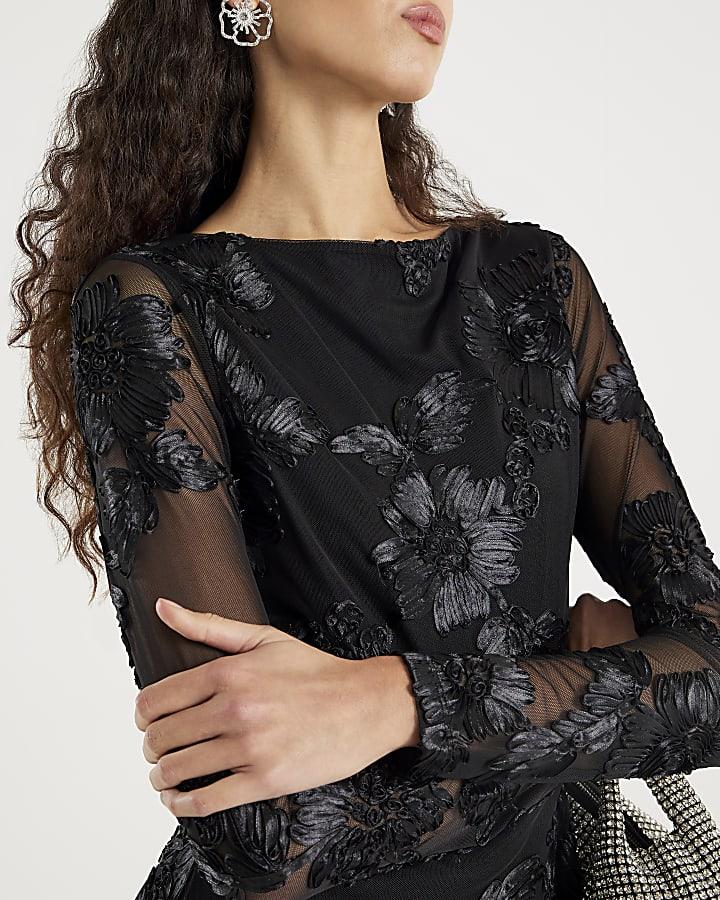 River Island Black Long Sleeve Cornelli Mini Dress