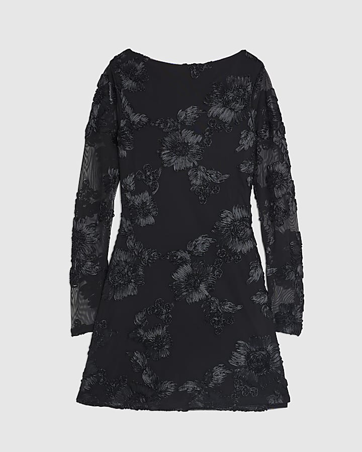 river island Black Long Sleeve Cornelli Mini Dress