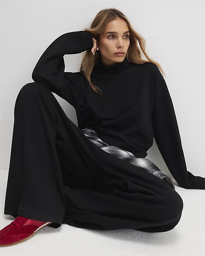 River Island Black Long Sleeve Funnel Neck Top