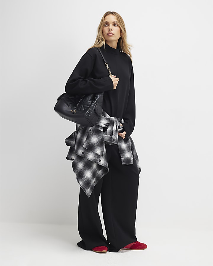 River Island Black Long Sleeve Funnel Neck Top