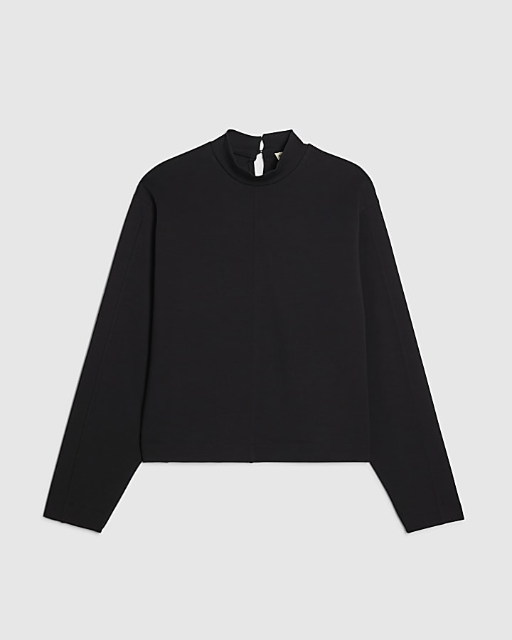 river island Black Long Sleeve Funnel Neck Top