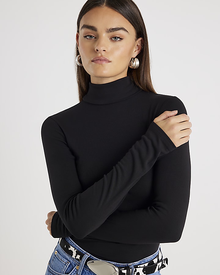 River Island Black Long Sleeve Roll Neck Top