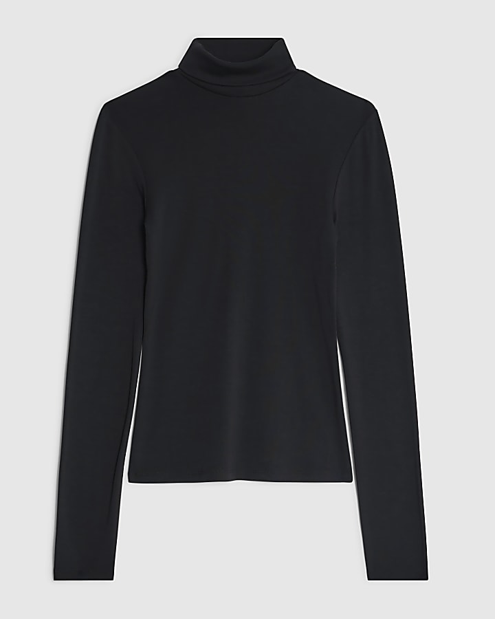river island Black Long Sleeve Roll Neck Top