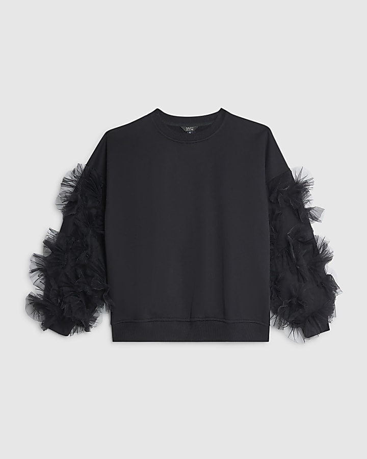 river island Black Long Sleeve Ruffle Sweatshirt