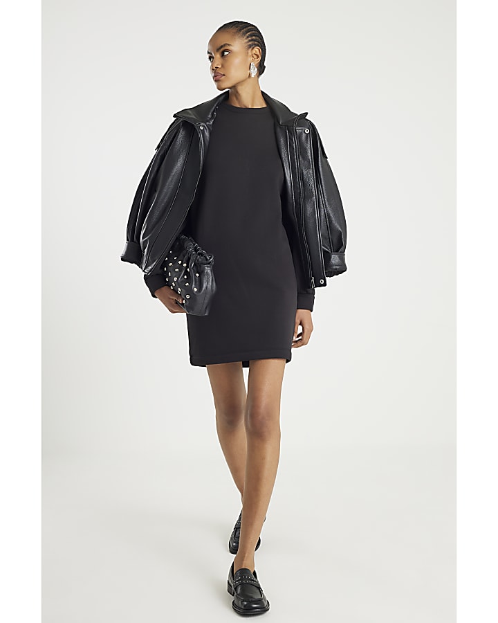 River Island Black Long Sleeve Sweatshirt Dress