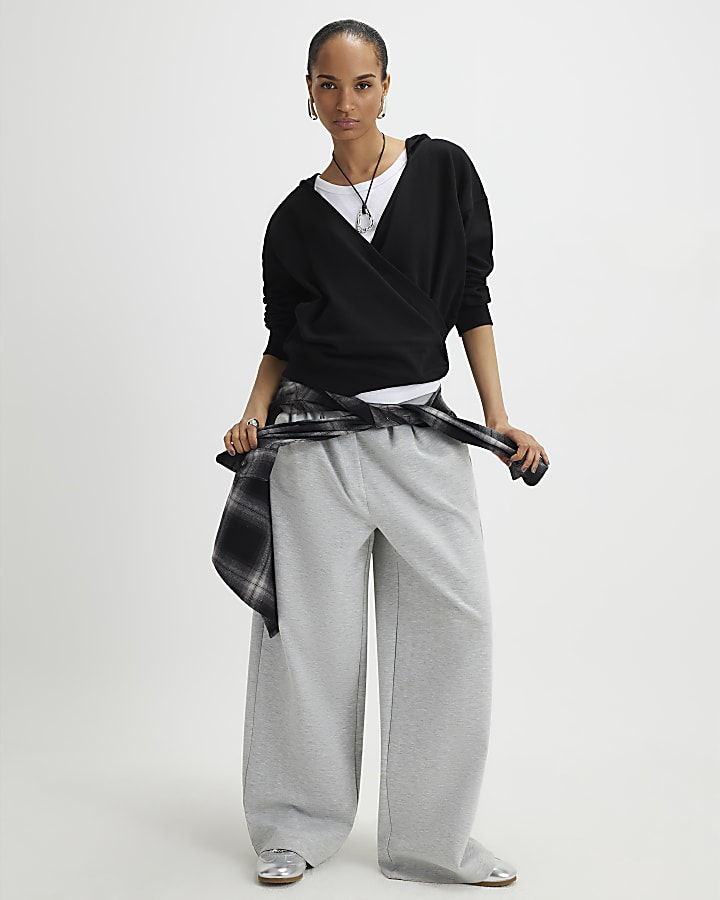 River Island Black Long Sleeve Wrap Front Hoodie