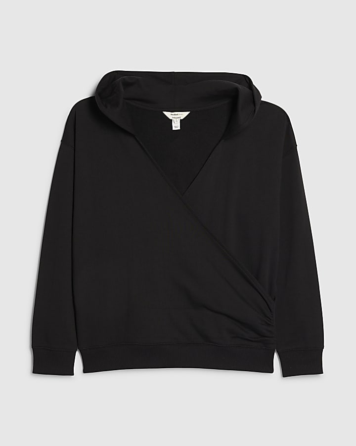 river island Black Long Sleeve Wrap Front Hoodie