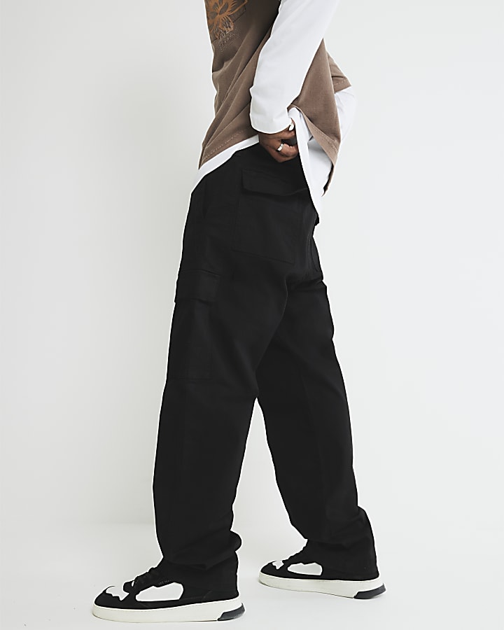 River Island Black Loose Fit Cargo Trousers