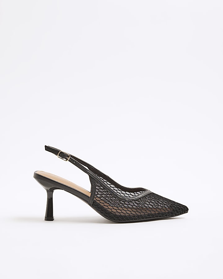 River Island Black Mesh Court Heeled Shoes