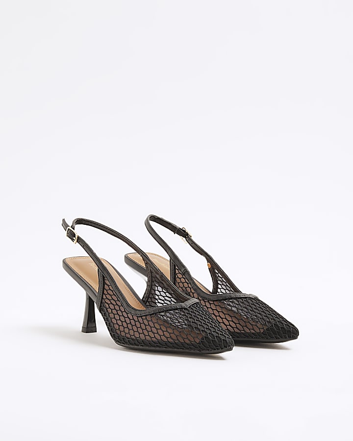 River Island Black Mesh Court Heeled Shoes