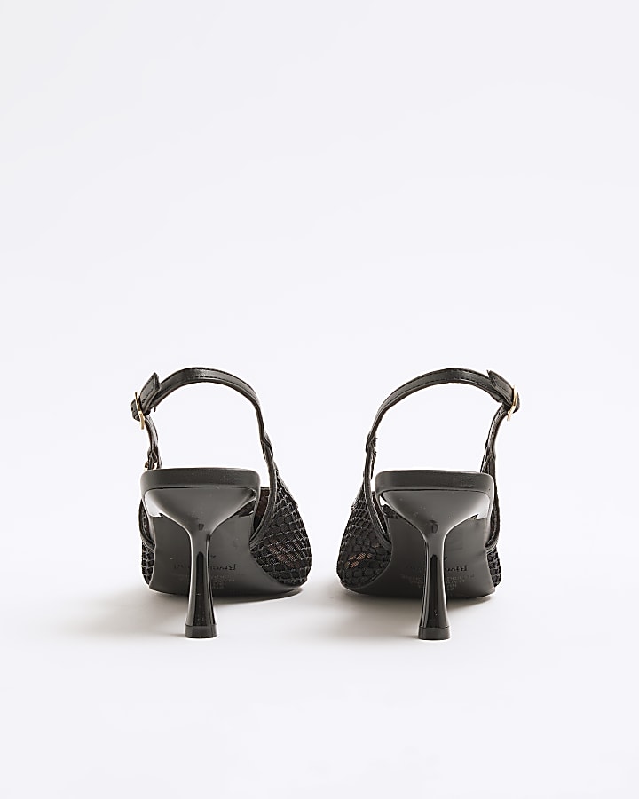 River Island Black Mesh Court Heeled Shoes