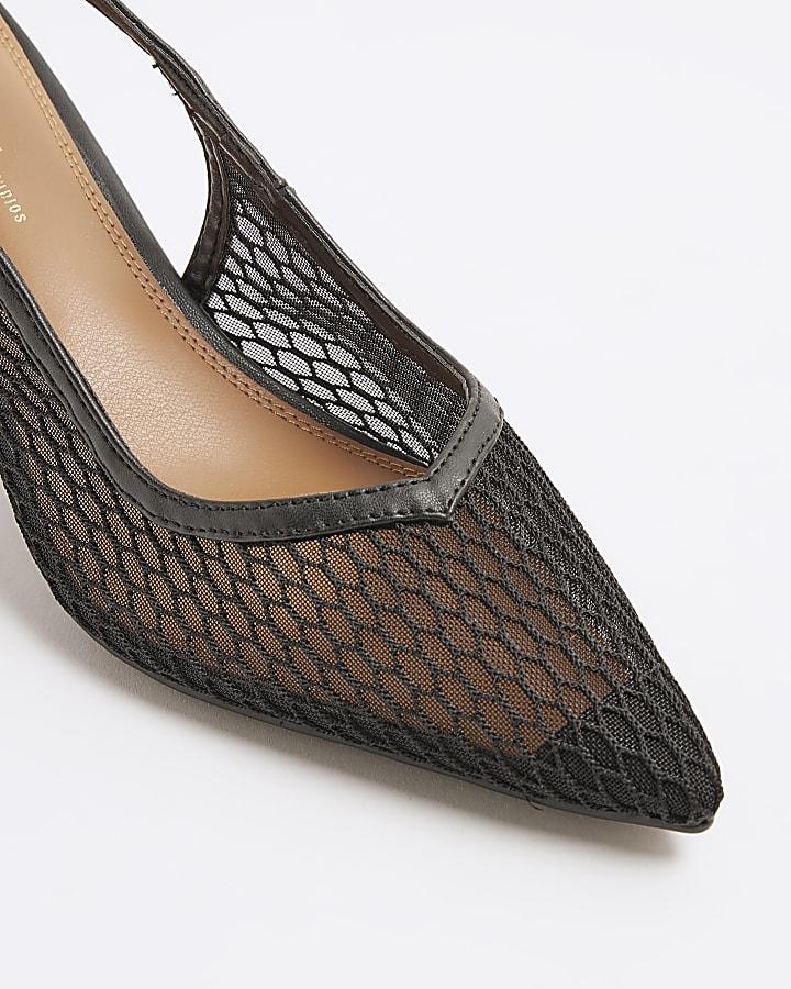 river island Black Mesh Court Heeled Shoes