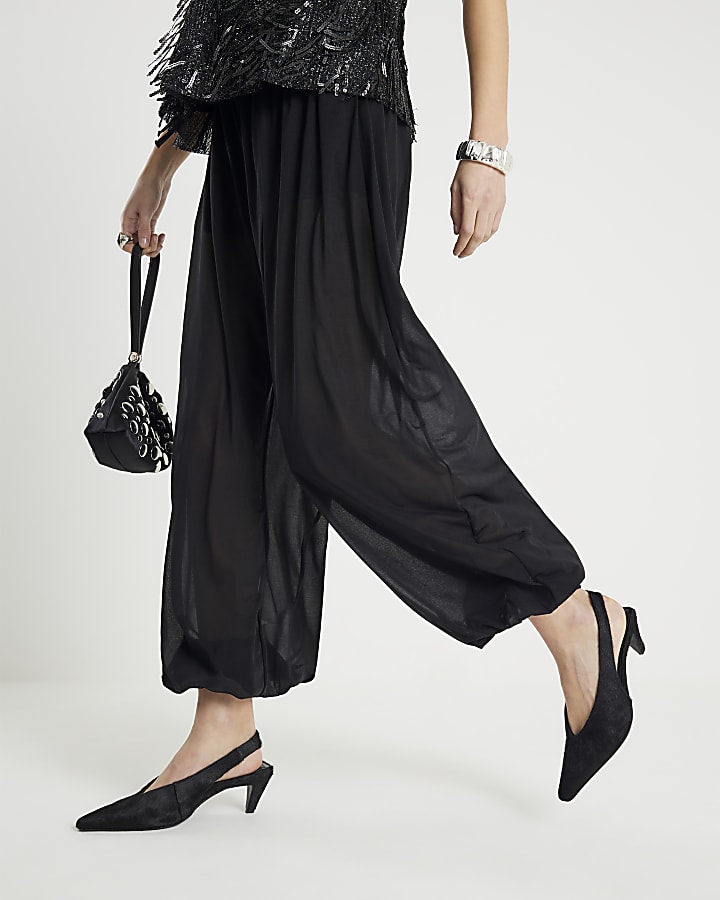 River Island Black Mesh Tie Waist Balloon Trousers