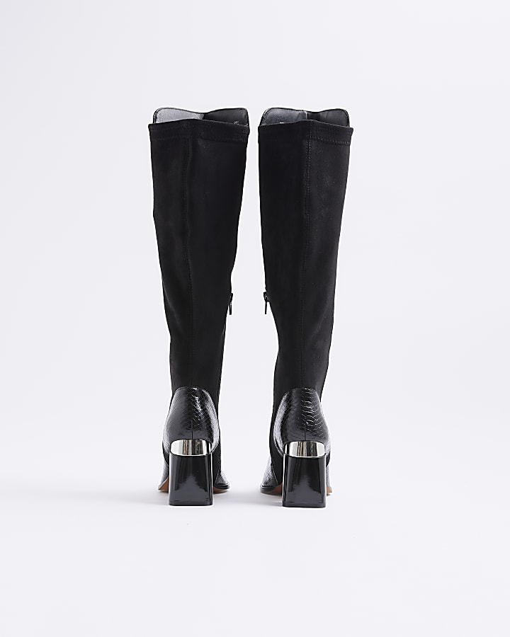 River Island Black Metal Heel Knee High Boots