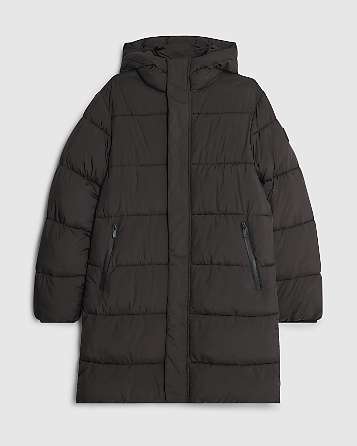 river island Black Mid Length Padded Puffer Jacket