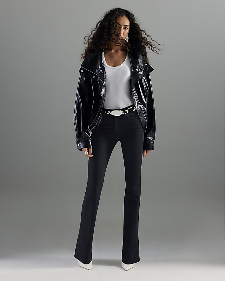 River Island Black Mid Rise Flared Jeans
