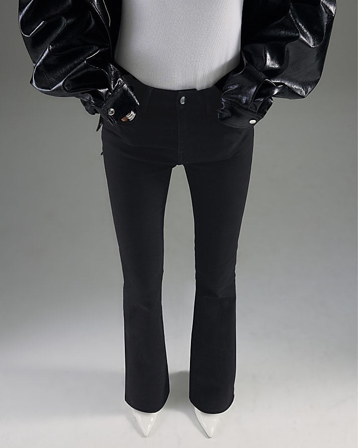 River Island Black Mid Rise Flared Jeans