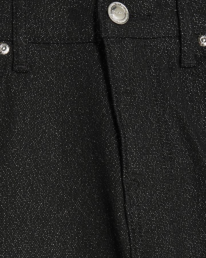 River Island Black Mid Rise Glitter Flared Jeans