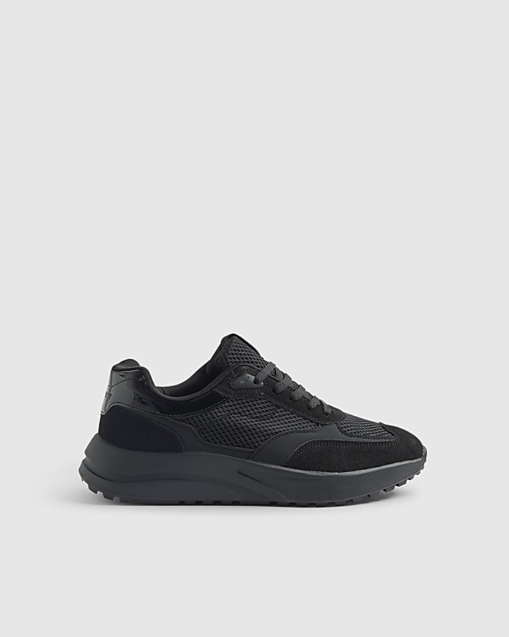 River Island Black Mixed Texture Trainers