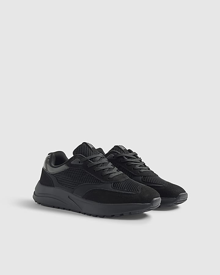River Island Black Mixed Texture Trainers