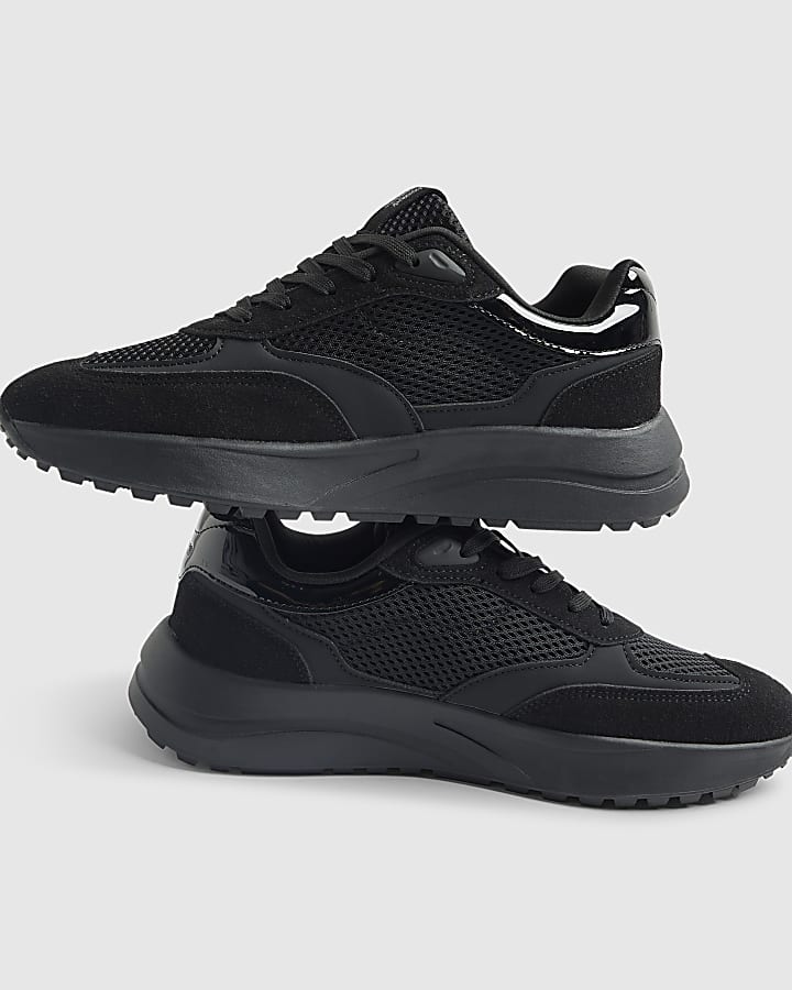 river island Black Mixed Texture Trainers