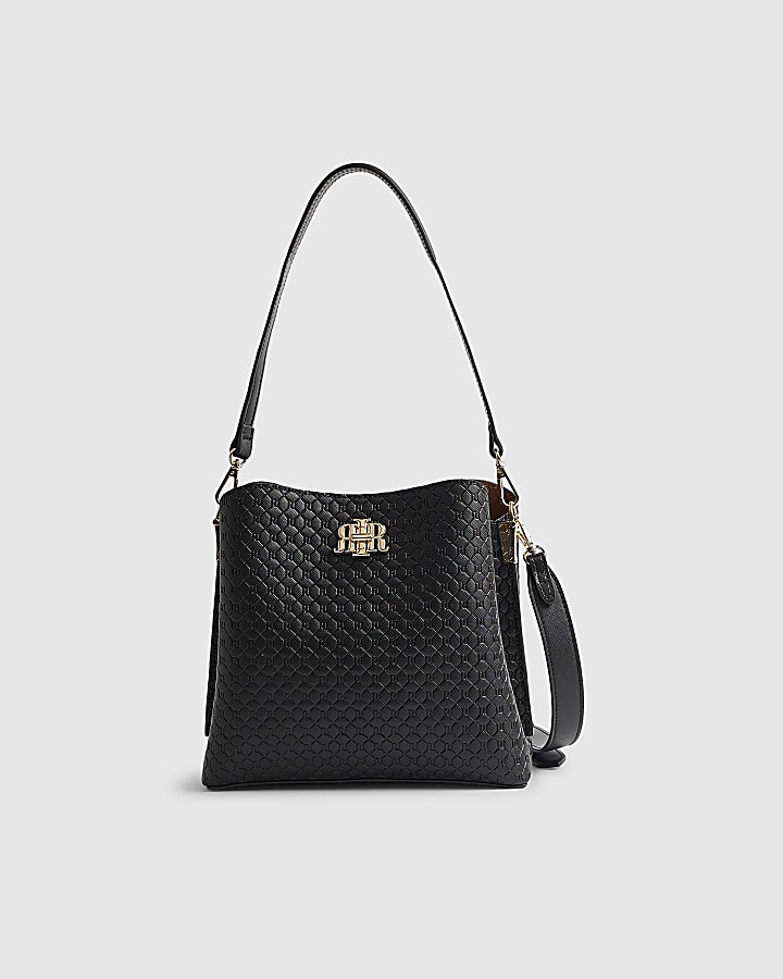 River Island Black Monogram Bucket Bag