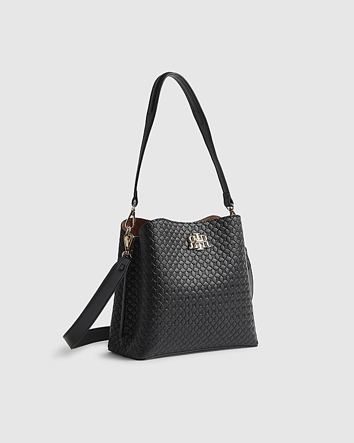 River Island Black Monogram Bucket Bag