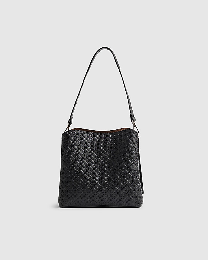River Island Black Monogram Bucket Bag