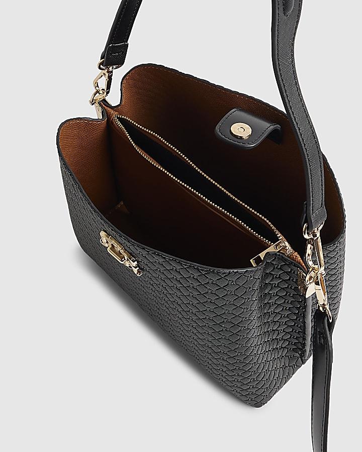 river island Black Monogram Bucket Bag