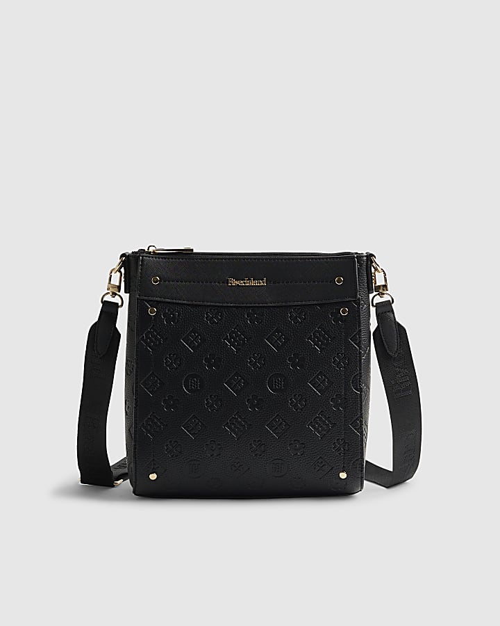 River Island Black Monogram Embossed Messenger Bag