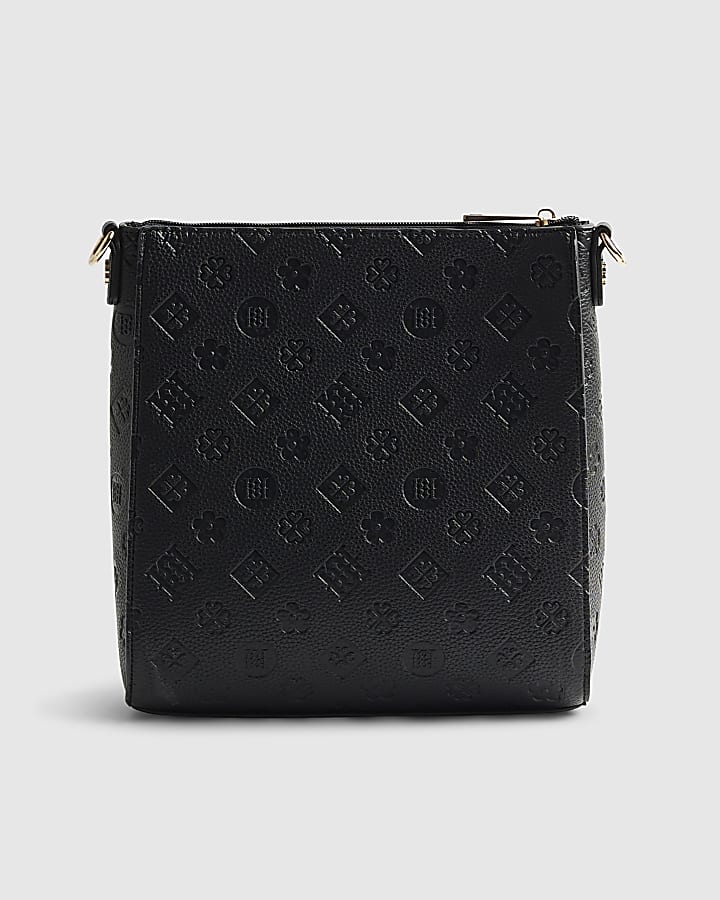 River Island Black Monogram Embossed Messenger Bag